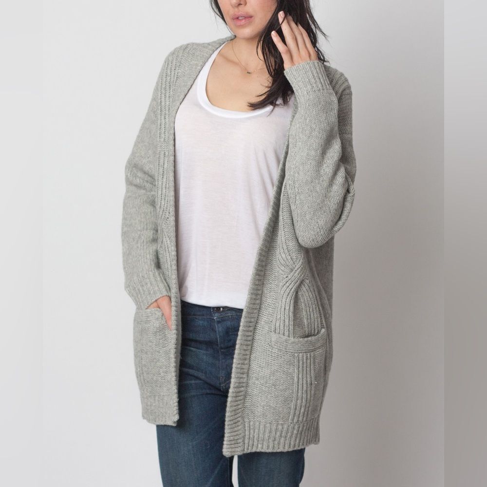 Just Female Gray Vico Cardigan Sweater Lambswool Cable Knit Chunky Size Medium M